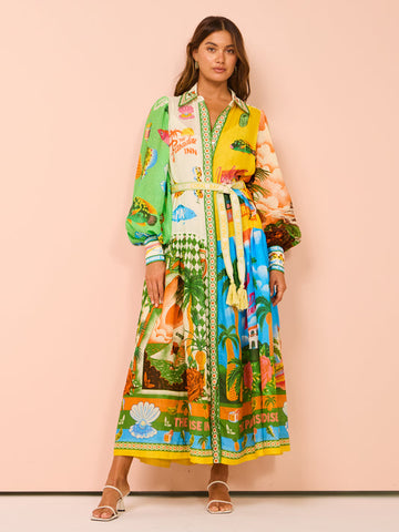 Netted Lantern Graffiti Printed Dress