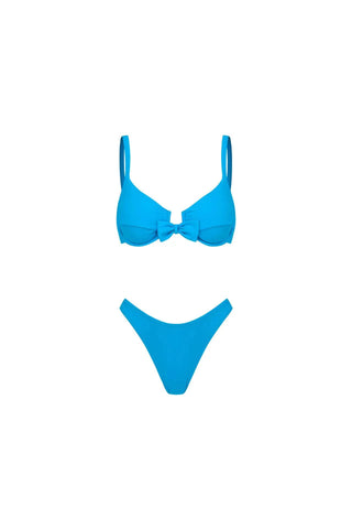 Bowknot Decor Blue Bikini Swimsuit and Sarong