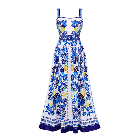 Sling Lemon and Creative Pattern Print One Piece Swimsuit and Skirt	