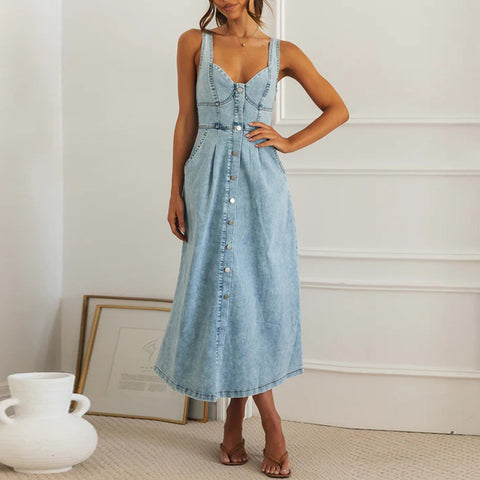 Buttons Sling  Denim Dress