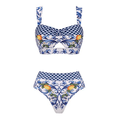 Cutout Lemon Printed Swimsuit Set(s)	