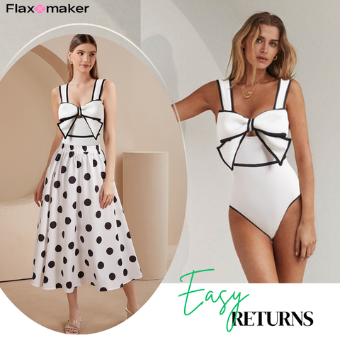 Bow Front Cutout Black and White One Piece Swimsuit and Skirt