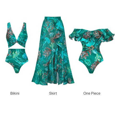 Reversible Mix and Match Marine Organism  Bikini Swimsuit and Skirt	
