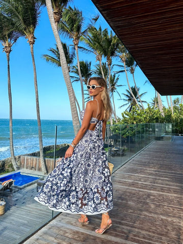 Embroidery Cutout Backless Dress