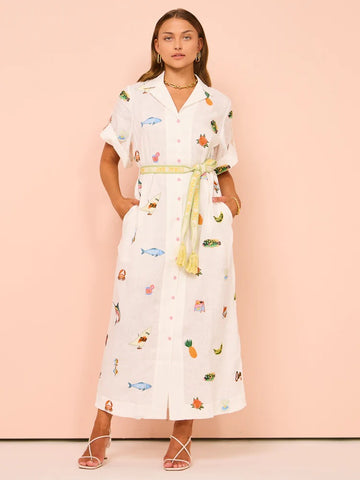 Short Slevees Lace up Graffiti Printed Dress