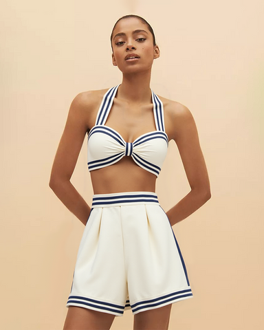 Navy Style Printed Bikini Swimsuit and Shorts	