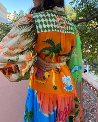 Netted Lantern Graffiti Printed Dress