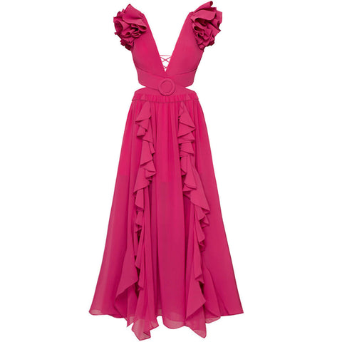 Deep V Cut Out One Piece Swimsuit and Skirt