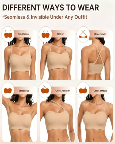 Wireless Strapless Bandeau Bra with Anti‑Slip Silicone Support
