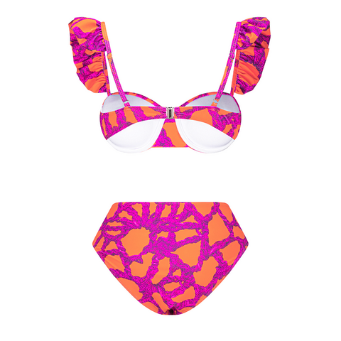 Ruffled Starp Push Up High Waist Bikini Swimsuit and Skirt