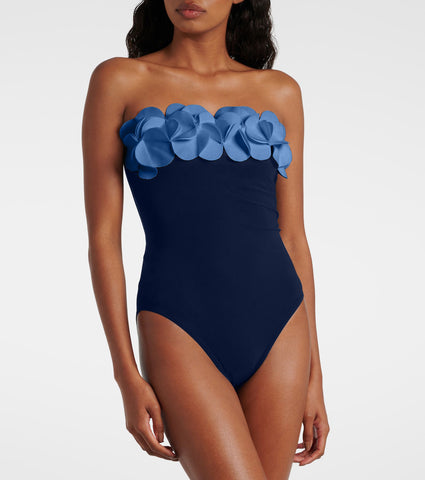 Bandeau 3D Flower One Piece Swimsuit and Skirt