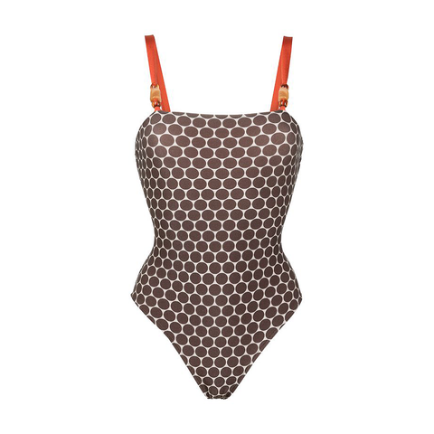 Reversible Graphic Printed Beaded One Piece Swimsuit and Sarong