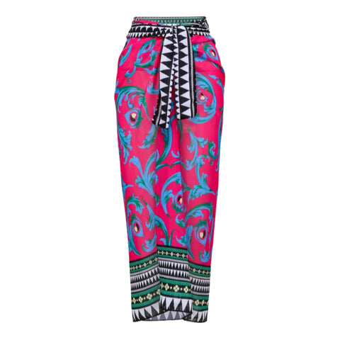 Long-sleeved Peacock Totem Print One Piece Swimsuit and sarong
