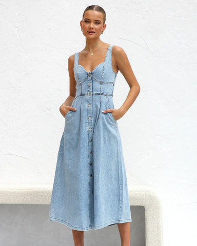 Buttons Sling  Denim Dress