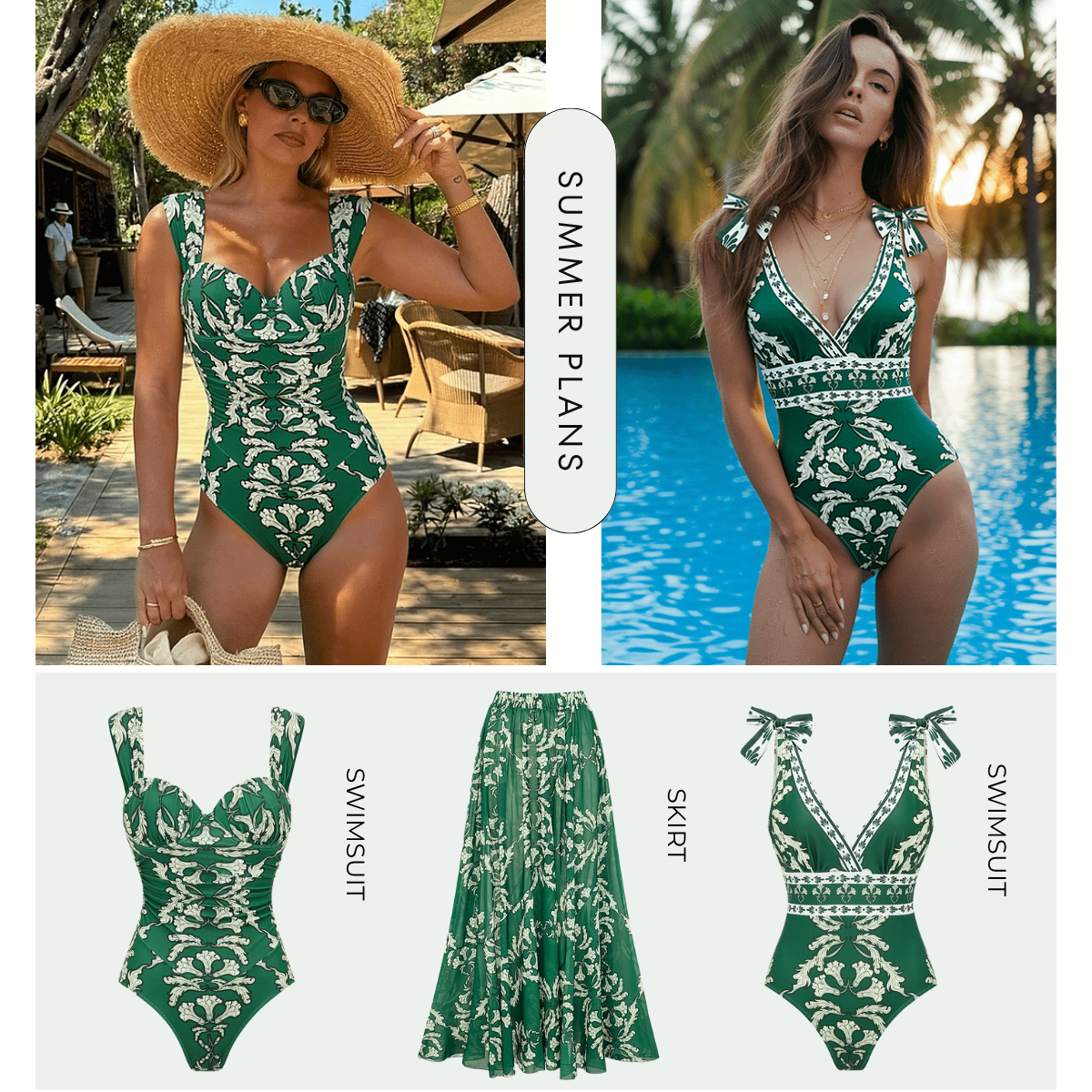Sling Underwired Shirring Printed One Piece Swimsuit and Skirt	
