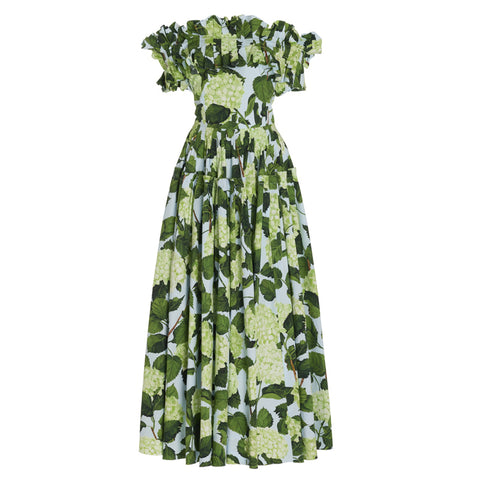 Off Shoulder Hydrangea Print Ruffle One Piece Swimsuit and Skirt