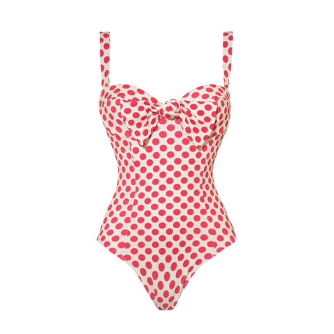 Bowknot Polka Dot Print One Piece Swimsuit and Skirt	