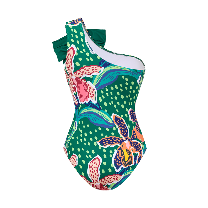 Tropic Printed One Shoulder One Piece purple Flaxmaker	