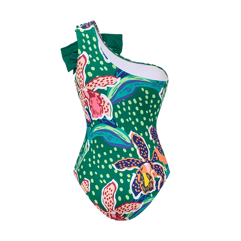 Tropic Printed One Shoulder One Piece purple Flaxmaker	