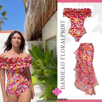 Detachable Double Shoulder Strap With Ruffles One Piece Swimsuit and sarong
