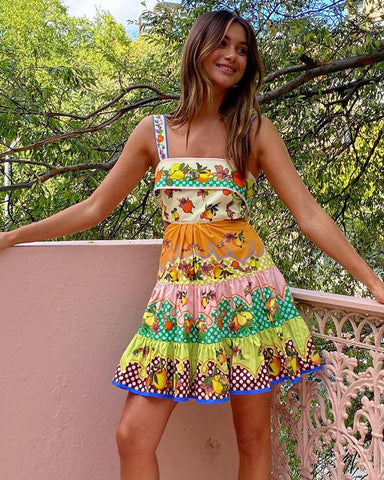 Sling Sleveeless Fruit Printed Mini Dress