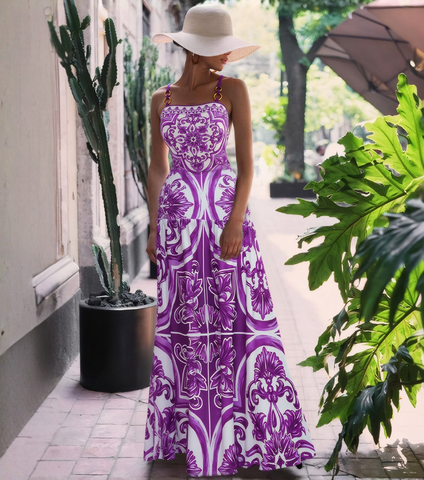 Sling Classic Majolica Series Pattern Print One Piece Swimsuit and Skirt or Shorts