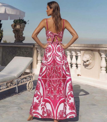 Sling Classic Majolica Series Pattern Print One Piece Swimsuit and Skirt or Shorts	