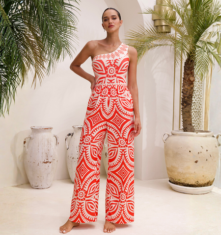 One Shoulder One Piece Swimsuit and Pants