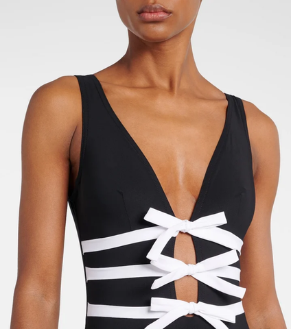 Bowknot Decor Black One Piece Swimsuit and Skirt	