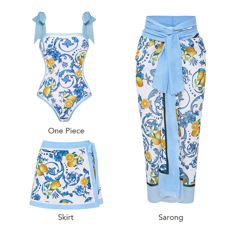 Lemon Print Tie-shoulder One Piece purple or Skirt Flaxmaker	
