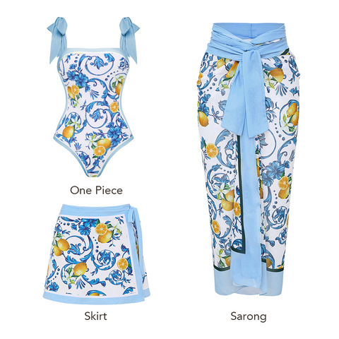 Lemon Print Tie-shoulder One Piece purple or Skirt Flaxmaker	