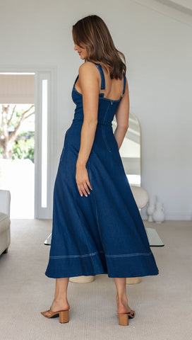 Buttons Sling  Dark Blue Denim Dress