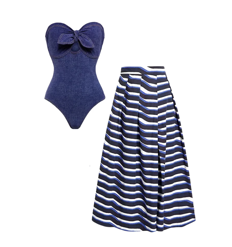 Bowknot Bandeau One Piece Swimsuit and Skirt