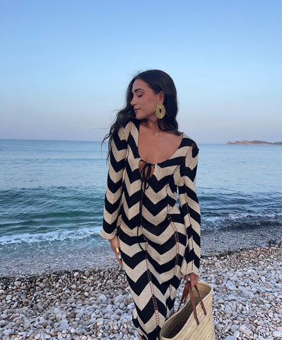 Lace Up Striped Print  Dress