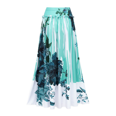 Blossom Print One Piece Swimsuit and Skirt	