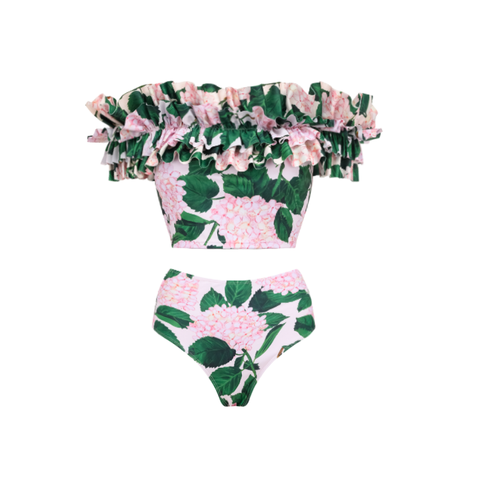 Bandeau Ruffle Floral Print Bikini Swimsuit and Skirt Flaxmaker	