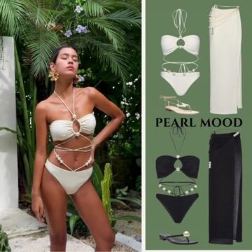 Pearl Detail Halter Lace Up Bikini Swimsuit and Sarong Flaxmaker	