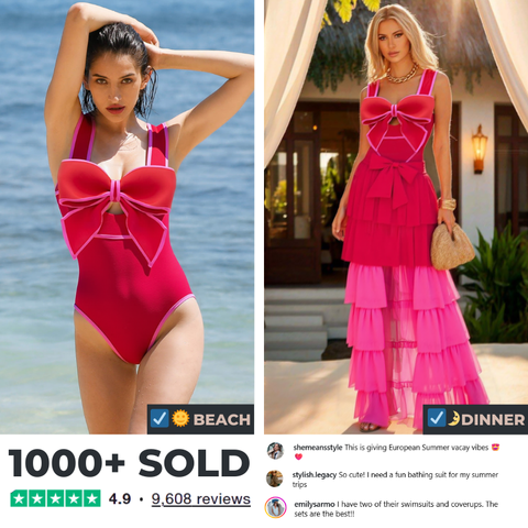 Bow Front Cut Out Color Block One Piece Swimsuit and Skirt