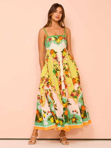Backless Graffiti Printed Sling Dress