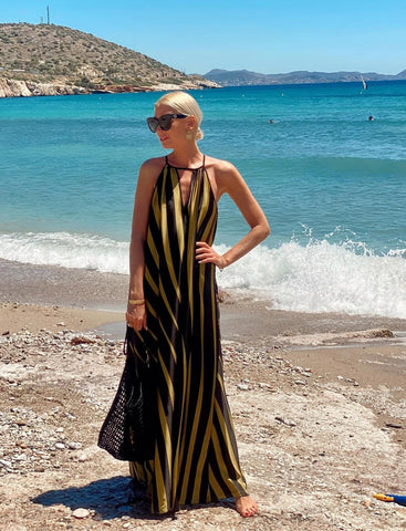Halter Striped Print Maxi Dress