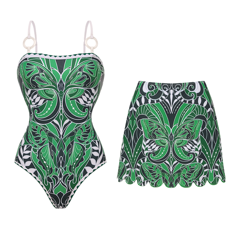 Butterfly Printed One Piece Swimsuit and Skirt or Pants