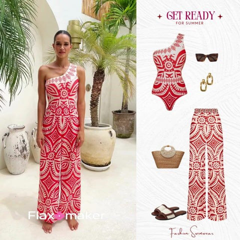One Shoulder One Piece Swimsuit and Pants