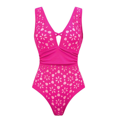 Laser Hollow Out One Piece Swimsuit and Skirt