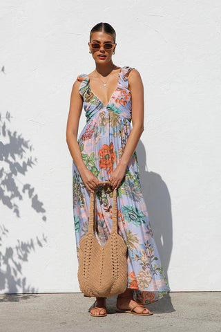 Ruffle V Neck Maxi Dress