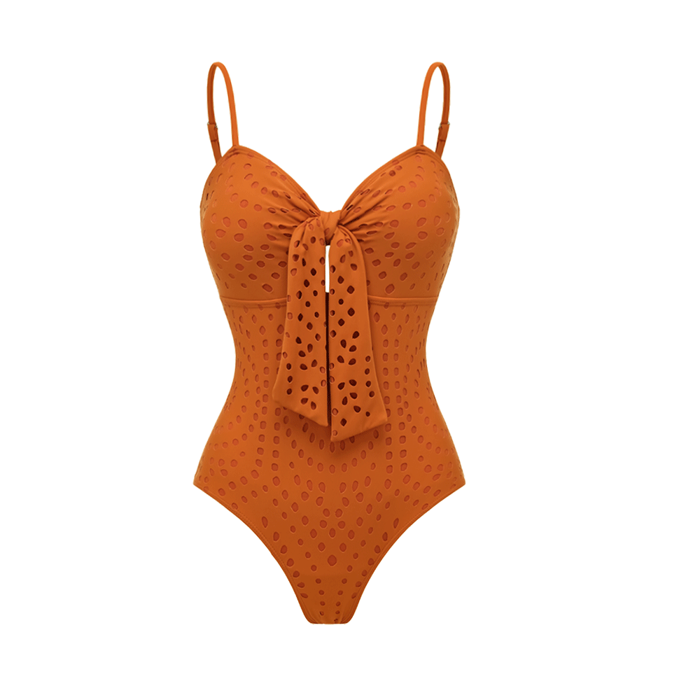 Sling Cut Out Bow Tie One Piece Swimsuit and Skirt	