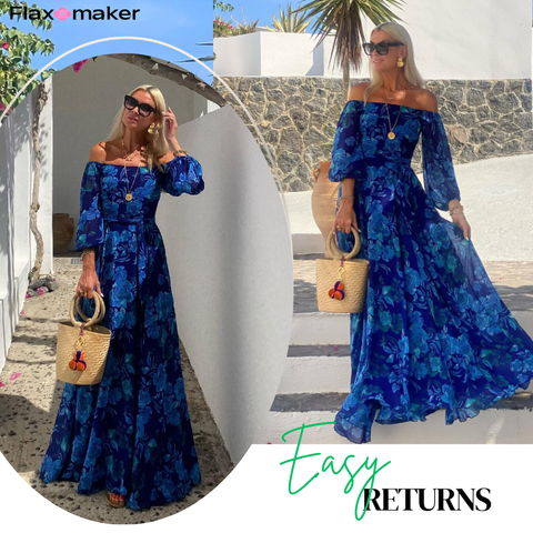 Off Shoulder Puff Sleeve Printed Dress