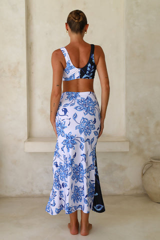 Color Block Printed Long Sleeve One Piece Surf Swimsuit and Skirt	