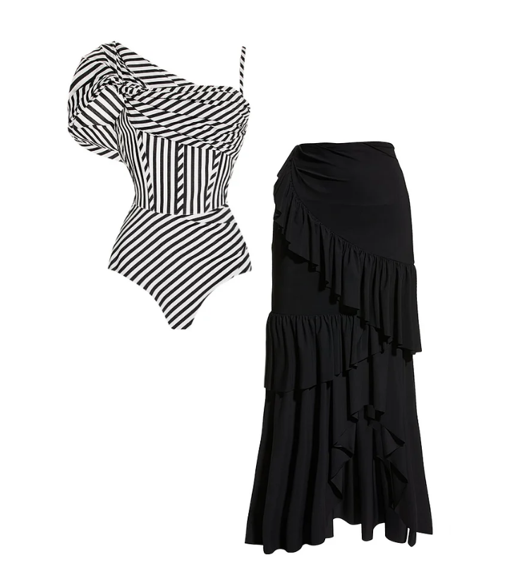 Dissymmetry One Piece Swimsuit and Skirt