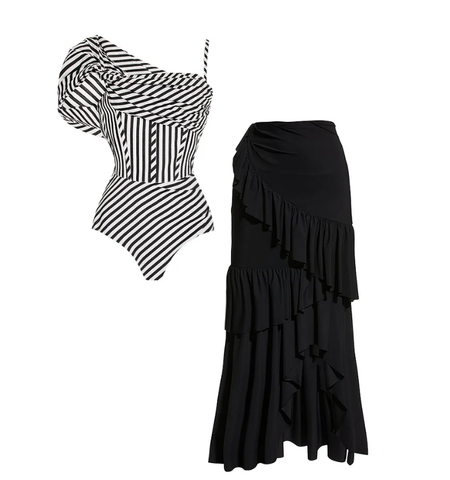 Dissymmetry One Piece Swimsuit and Skirt