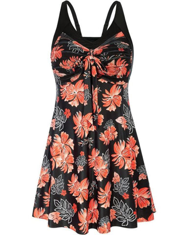 Women's Two Piece Swim Dress Plus Size Tummy Control Tankinis Swimdress Floral Printed Swimwear Swimsuits with Boyshort
